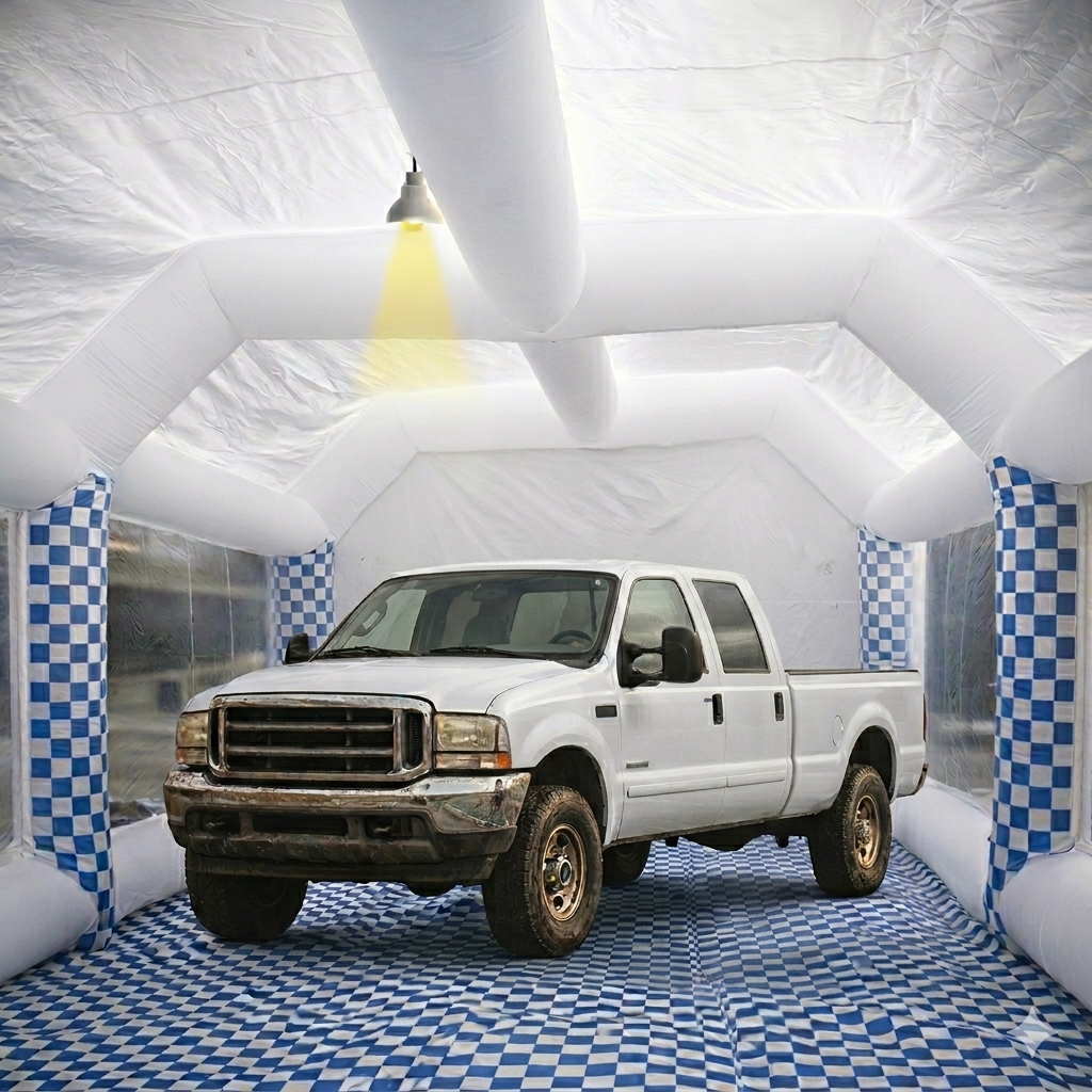 28x15x10ft White Inflatable Paint Booth, Extra Large Spray Paint Tent with 2 Blowers, Portable Car Paint Booth with Air Filtration System for Auto, Motorcycle & Furniture