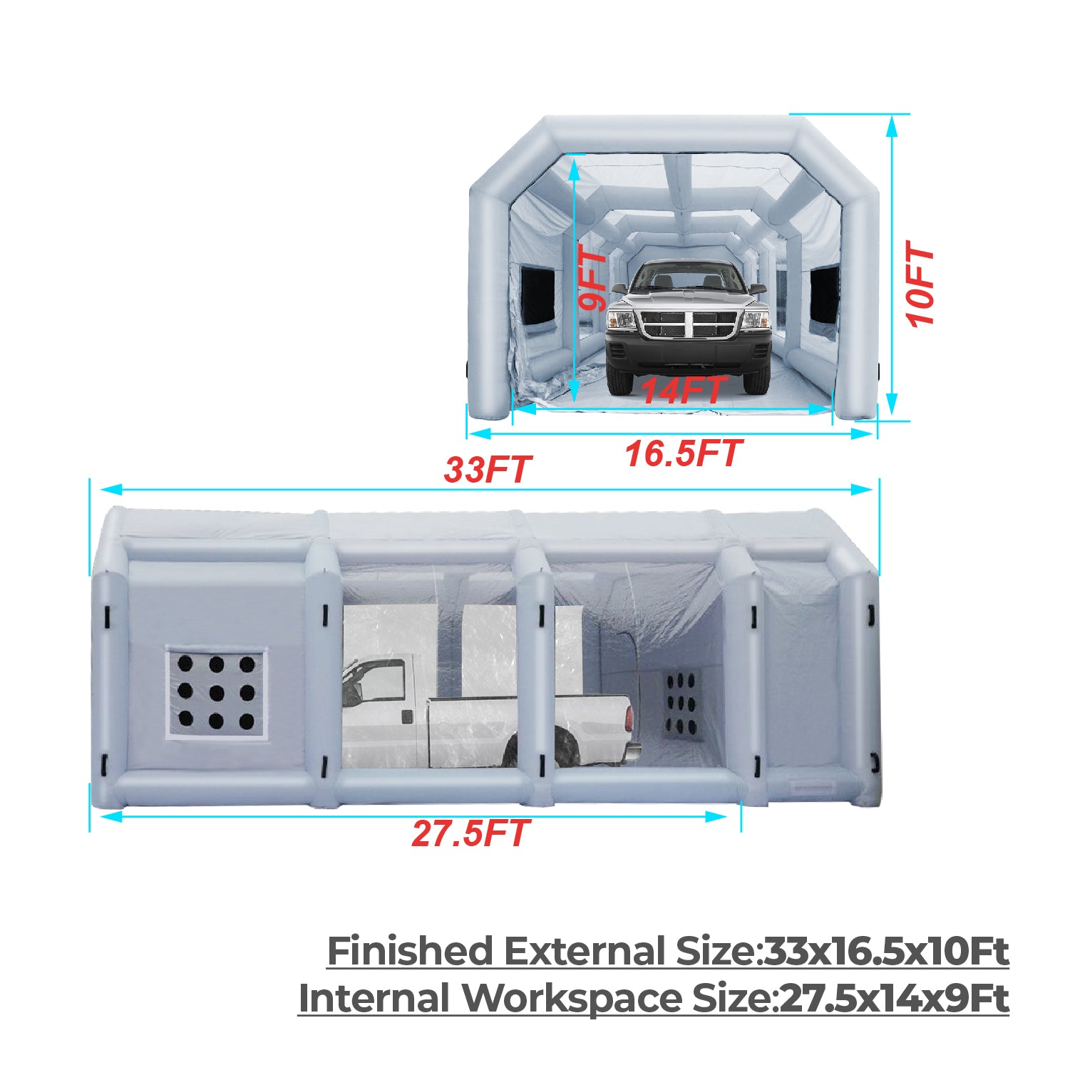 33x16.5x10Ft Portable Grey Inflatable Paint Booth Inflatable Paint Booth