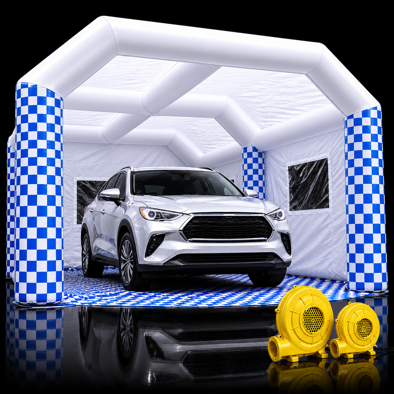28x15x10ft White Inflatable Paint Booth, Extra Large Spray Paint Tent with 2 Blowers, Portable Car Paint Booth with Air Filtration System for Auto, Motorcycle & Furniture