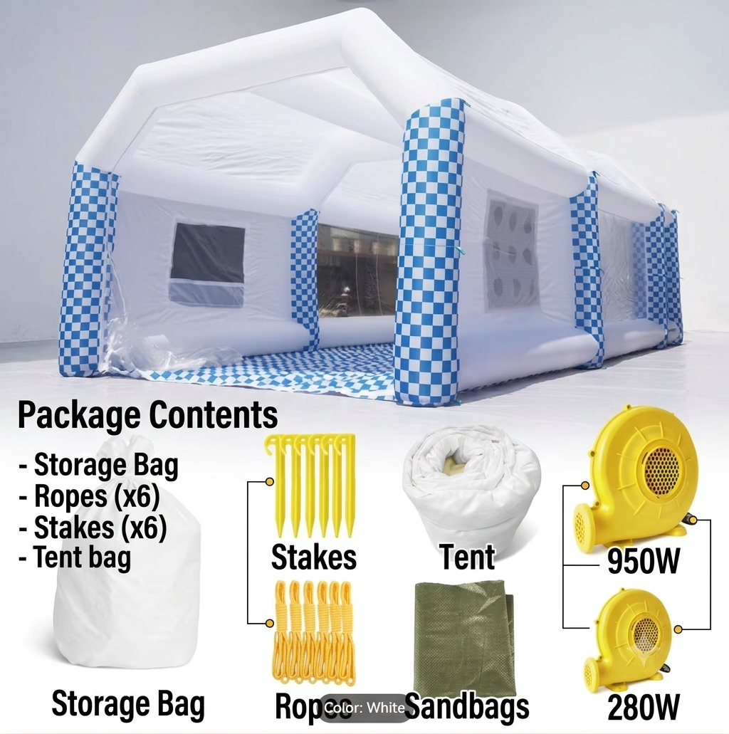 28x15x10ft White Inflatable Paint Booth, Extra Large Spray Paint Tent with 2 Blowers, Portable Car Paint Booth with Air Filtration System for Auto, Motorcycle & Furniture