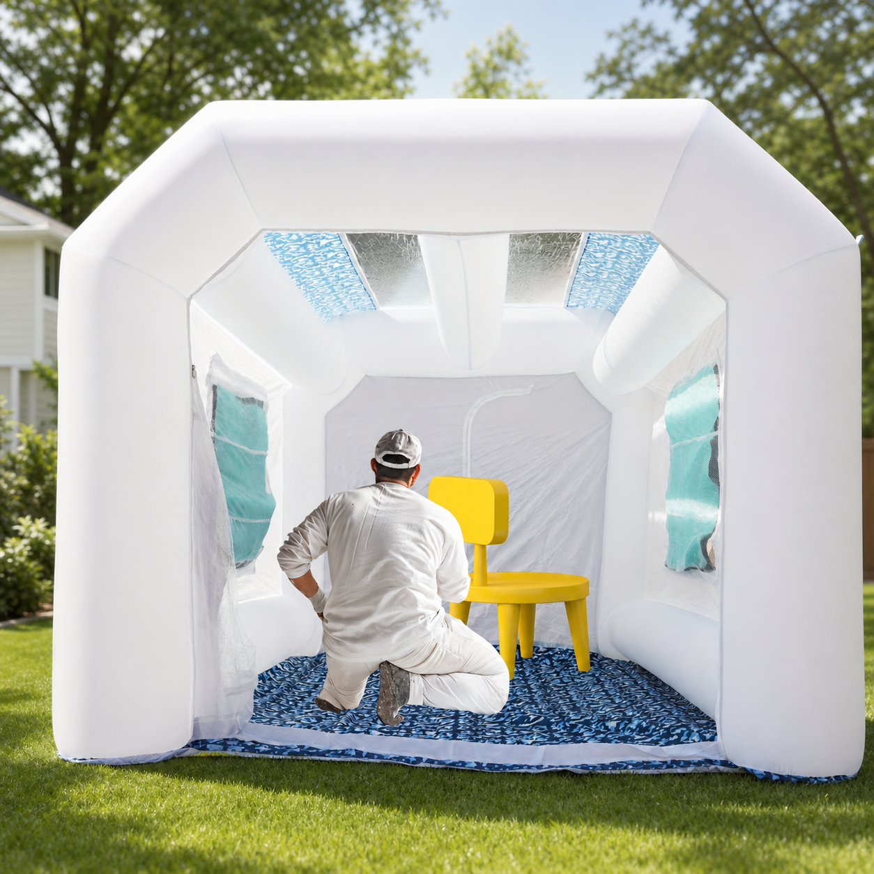 12x7.2x8.9Ft White Inflatable Paint Booth Tent with Two Blowers
