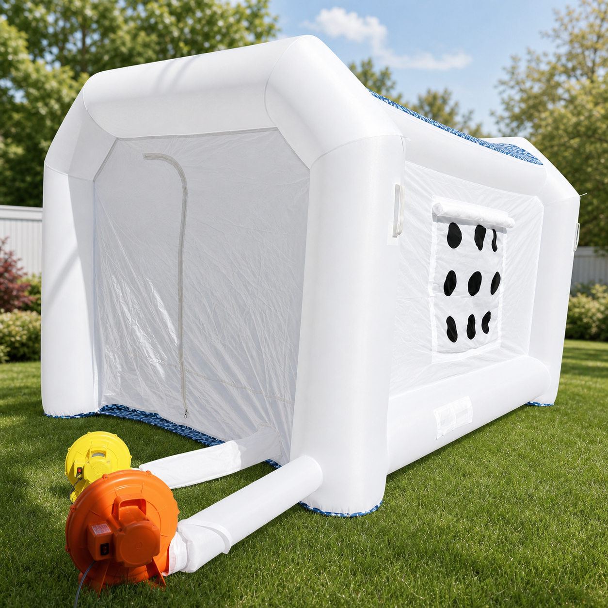 12x7.2x8.9Ft White Inflatable Paint Booth Tent with Two Blowers